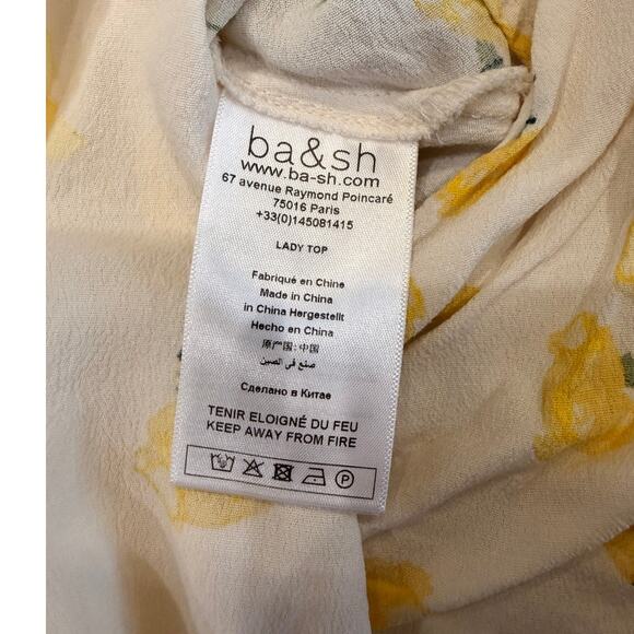 BA&SH Koxie Floral Print Crepe Wrap Top in Yellow size Small - Picture 10 of 12